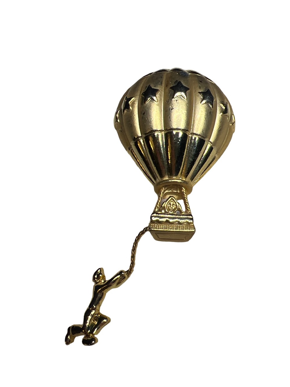 Vintage AJC Signed Hot Air Balloon Brooch Pin Gold Tone+flawed